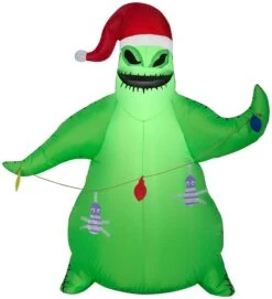 Gemmy Airblown Inflatable Oogie Boogie In Santa Hat With Light String, 3.5 Ft Tall