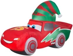 Gemmy Christmas Airblown Inflatable McQueen W/Stocking Cap S LG Disney, 3.5 Ft Tall, Red