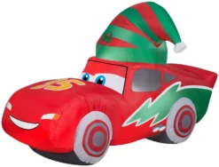 Gemmy Christmas Airblown Inflatable McQueen W/Stocking Cap S LG Disney, 3.5 Ft Tall, Red