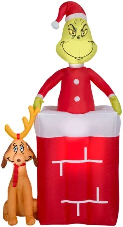 Gemmy Animated Christmas Airblown Inflatable Grinch In Chimney, 6 Ft Tall, Red