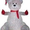 Gemmy Animated Airblown Inflatable Hugging Candy Sprinkles Bear W/Santa Hat And Scarf Giant, 8.5 Ft Tall
