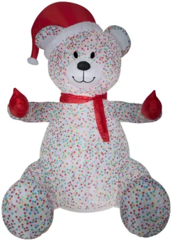 Gemmy Animated Airblown Inflatable Hugging Candy Sprinkles Bear W/Santa Hat And Scarf Giant, 8.5 Ft Tall