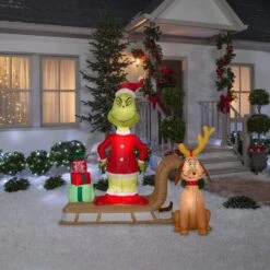6' Airblown-Grinch And Max On Sled Christmas Inflatable