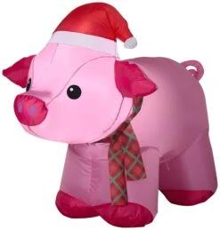 Gemmy Christmas Airblown Inflatable Inflatable Christmas Pig, 2.5 Ft Tall, Pink