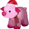 Gemmy Christmas Airblown Inflatable Inflatable Christmas Pig, 2.5 Ft Tall, Pink