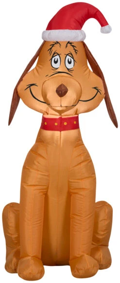 Gemmy Airblown Inflatable Max The Dog Grinch Wearing Santa Hat, 3.5 Ft Tall, Ft Tall