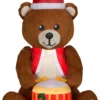 Gemmy Animated Christmas Airblown Inflatable Mixed Media Drumming Fuzzy Teddy Bear, 6 Ft Tall, Brown