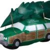 Gemmy Christmas Airblown Inflatable NLCV Station Wagon W/Tree W/LEDs Scene WB, 5 Ft Tall, Green
