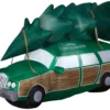 Gemmy Christmas Airblown Inflatable NLCV Station Wagon W/Tree W/LEDs Scene WB, 5 Ft Tall, Green