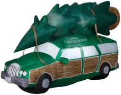 Gemmy Christmas Airblown Inflatable NLCV Station Wagon W/Tree W/LEDs Scene WB, 5 Ft Tall, Green