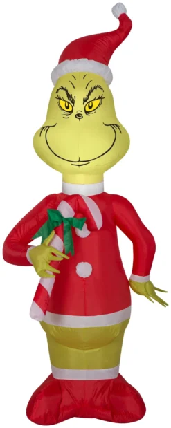 4' Airblown Inflatable Grinch W/Red And White Candy Cane