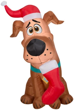 Gemmy Christmas Airblown Inflatable Puppy SCOOB W/Stocking WB, 3.5 Ft Tall, Brown