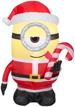 Gemmy Christmas Airblown Inflatable Inflatable Minion Stuart Licking Candy Cane, 3.5 Ft Tall, Yellow