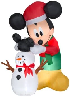 Gemmy Animated Airblown Inflatable Mickey Putting Hat On Snowman Scene Disney, 6 Ft Tall -Gemmy 117107 ALT