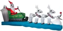 Gemmy Christmas Airblown Inflatable Jack Skellington Sleigh Scene Colossal Disney, 4.5 Ft Tall