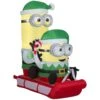 Gemmy Christmas Airblown Inflatable Minions On Sled Scene Universal, 4.5 Ft Tall, Green