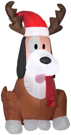 Gemmy Christmas Airblown Inflatable Whimsey Dog W/Antlers, 3.5 Ft Tall, Brown