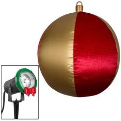 Gemmy Airblown Inflatable Mixed Media Hanging Velvet Ornament Round Vertical Stripes W/External Spotlight, 4.5 Ft Tall