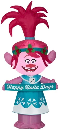 Gemmy Christmas Airblown Inflatable Poppy In Holiday Outfit W/Banner Universal, 4 Ft Tall