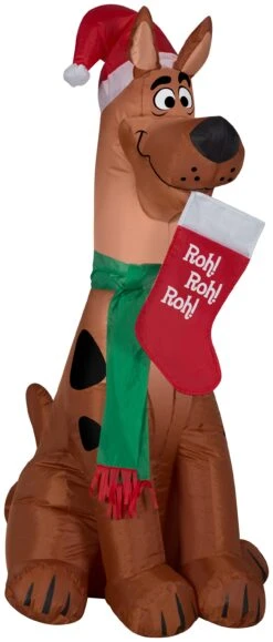 Gemmy Christmas Airblown Inflatable Scooby W/Santa Hat And Stocking WB, 3.5 Ft Tall