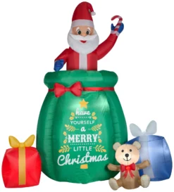 Gemmy Giant Animated Christmas Airblown Inflatable Inflatable Santa In A Gift Bag, 10 Ft Tall, Green