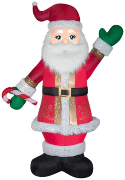 Gemmy Christmas Airblown Inflatable Mixed Media Luxe Santa W/Candy Cane, 8 Ft Tall, Multicolored