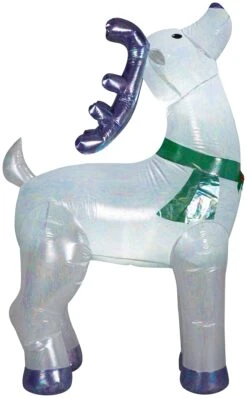 Gemmy Christmas Airblown Inflatable Mixed Media Silver Iridescent Reindeer Buck, 6 Ft Tall, Green