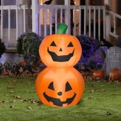 42" Airblown Pumpkin Duo Stack LED Inflatable Yard Lawn Decoration