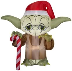 Gemmy Christmas Airblown Inflatable Inflatable Yoda With Candy Cane, 4.5 Ft Tall, Brown
