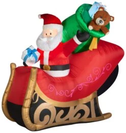 Gemmy Lightshow Airblown Inflatable Mixed Media Sewn In Micro LED Santa's Sleigh, 6.5 Ft Tall