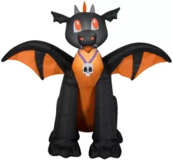 Gemmy Airblown Inflatable Winged Black And Orange Dragon, Self-Inflates