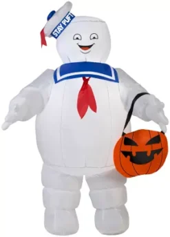 Gemmy Airblown Inflatable Stay Puft With Pumpkin Tote, Self-Inflates