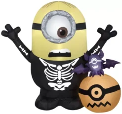 Gemmy Airblown Minion Skeleton With Pumpkin Scene Inflatable, Self-Inflates