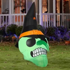 Gemmy Airblown Green Witch Skull Inflatable, Self-Inflates -Gemmy 1547611 A1