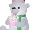 Gemmy Animated Inflatable Polar Bear With Cupcake