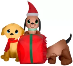 Gemmy Airblown Inflatable Present Puppies Scene