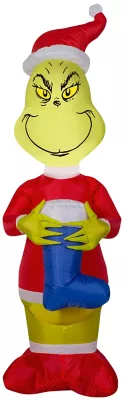 Gemmy Airblown Inflatable Grinch With Blue Stocking