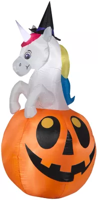 Gemmy Airblown Unicorn With Color-Changing Horn In Pumpkin Inflatable Decoration