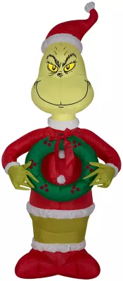 Gemmy Airblown Inflatable Grinch As Santa With Wreath, From The Mind Of Dr. Seuss