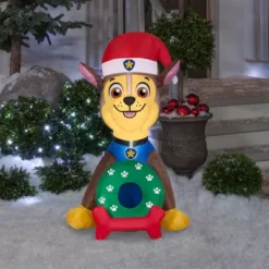 Gemmy Airblown Inflatable Chase In Santa Hat With Wreath, From Nickelodeon's PAW Patrol -Gemmy 1737012 A1