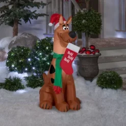 Gemmy Airblown Inflatable Scooby With Santa Hat And Stocking, WB 3 Gemmy Airblown Inflatable Scooby With Santa Hat And Stocking, WB -Gemmy 1737017 A1