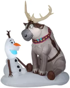 Gemmy Airblown Inflatable Olaf And Sven With LEDs Scene, Disney