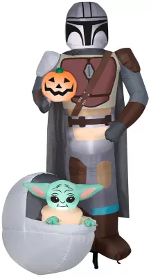 Gemmy Airblown Inflatable Star Wars The Mandalorian The Child With Pumpkin Scene