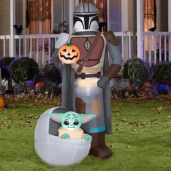 Gemmy Airblown Inflatable Star Wars The Mandalorian The Child With Pumpkin Scene -Gemmy 1904199 A3