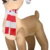 Gemmy Airblown Standing Rudolph With Santa Hat And Scarf Decor