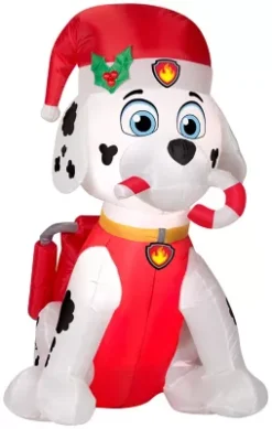 Gemmy Airblown Marshall Fire Dog With Candy Cane Decor