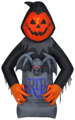 Gemmy LightShow Airblown Inflatable Pumpkin Reaper With Fire & Ice Technology And Micro LED Lights, 8.5 Ft Tall