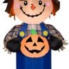 Gemmy Airblown Scarecrow W/JOL Scene, 5 Ft Tall, Multi