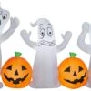 Gemmy Airblown Inflatable Ghost Trio With Jack O' Lanterns, 5 Ft Tall, Orange