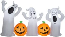 Gemmy Airblown Inflatable Ghost Trio With Jack O' Lanterns, 5 Ft Tall, Orange
